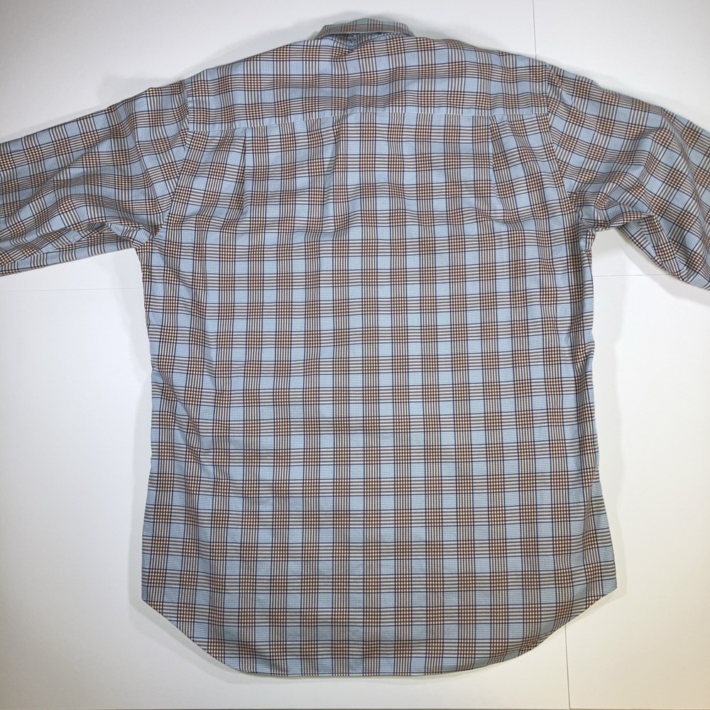 David Donahue Shirt Mens M Blue Brown Patchwork Plaid Button Down Cotton - Picture 9 of 16